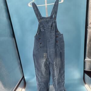 Women's Denim Sleeveless Button Strap One Piece Overall Pockets Blue Size S
